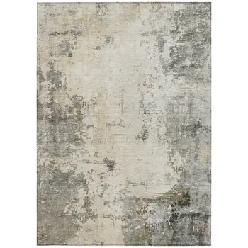 10' X 14' Pewter And Ivory Abstract Washable Indoor Outdoor Area Rug