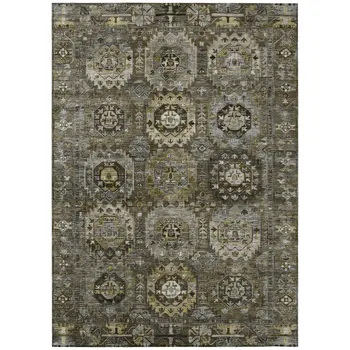 5' X 8' Brown Charcoal And Beige Medallion Washable Indoor Outdoor Area Rug