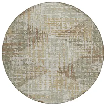 8' Artichoke Green And Brown Round Geometric Washable Indoor Outdoor Area Rug