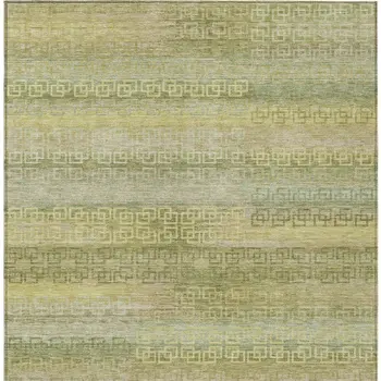 8' X 10' Sage And Gold Striped Washable Indoor Outdoor Area Rug