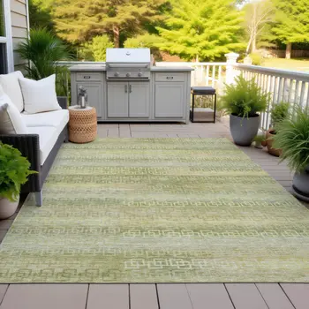 8' X 10' Sage And Gold Striped Washable Indoor Outdoor Area Rug