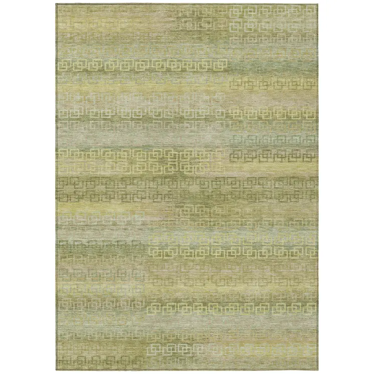 8' X 10' Sage And Gold Striped Washable Indoor Outdoor Area Rug