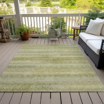 8' X 10' Sage And Gold Striped Washable Indoor Outdoor Area Rug