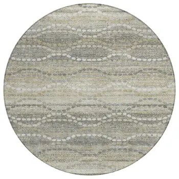8' Pewter And Ivory Round Ogee Washable Indoor Outdoor Area Rug