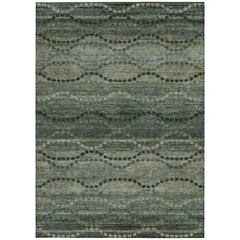 3' X 5' Artichoke Green And Gray Ogee Washable Indoor Outdoor Area Rug