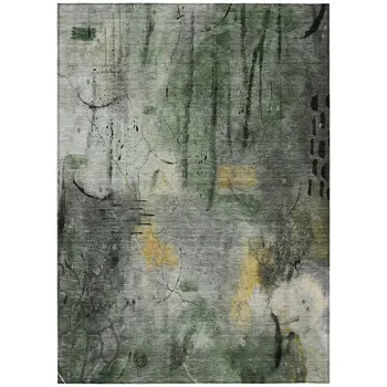 8' X 10' Pewter And Gold Abstract Washable Indoor Outdoor Area Rug