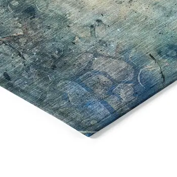 8' Teal Blue And Gold Round Abstract Washable Indoor Outdoor Area Rug