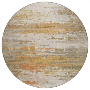 8' Khaki And Beige Round Abstract Washable Indoor Outdoor Area Rug