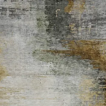 3' X 5' Chocolate Beige And Gold Abstract Washable Indoor Outdoor Area Rug