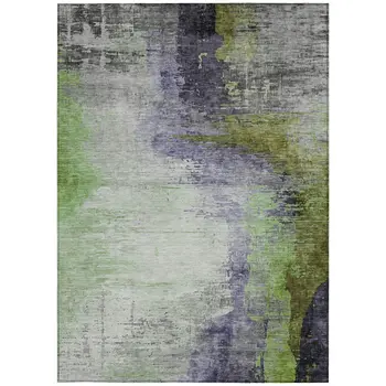 3' X 5' Plum Green And Silver Abstract Washable Indoor Outdoor Area Rug