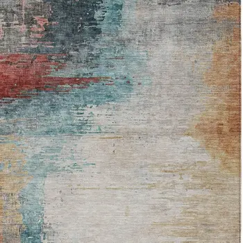 5' X 8' Teal Blue Mauve And Beige Abstract Washable Indoor Outdoor Area Rug