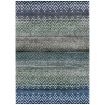 8' X 10' Blue And Gray Geometric Washable Indoor Outdoor Area Rug