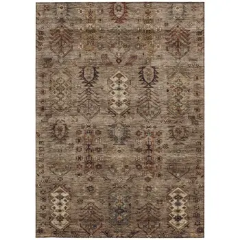 5' X 8' Brown And Copper Tribal Washable Indoor Outdoor Area Rug