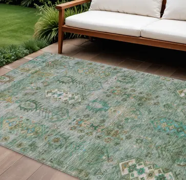 8' X 10' Sage And Gold Tribal Washable Indoor Outdoor Area Rug