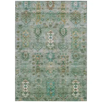 8' X 10' Sage And Gold Tribal Washable Indoor Outdoor Area Rug