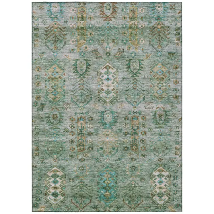 8' X 10' Sage And Gold Tribal Washable Indoor Outdoor Area Rug