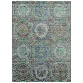 10' X 14' Green Charcoal And Purple Geometric Washable Indoor Outdoor Area Rug
