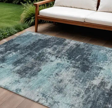 9' X 12' Teal Blue And Navy Blue Abstract Washable Indoor Outdoor Area Rug