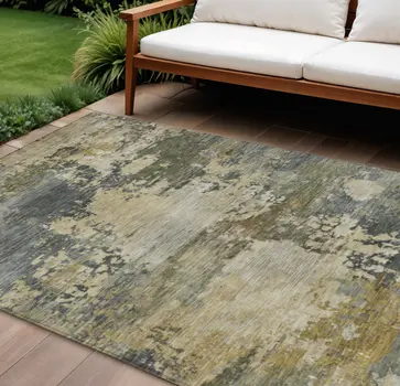 9' X 12' Gray Beige And Khaki Abstract Washable Indoor Outdoor Area Rug