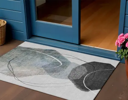 3' X 5' Ivory And Gray Abstract Washable Indoor Outdoor Area Rug