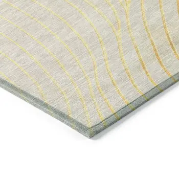 8' Gold And Silver Round Abstract Washable Indoor Outdoor Area Rug