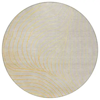 8' Gold And Silver Round Abstract Washable Indoor Outdoor Area Rug