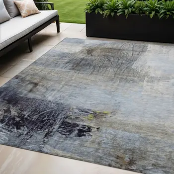5' X 8' Sky Blue And Gray Abstract Washable Indoor Outdoor Area Rug
