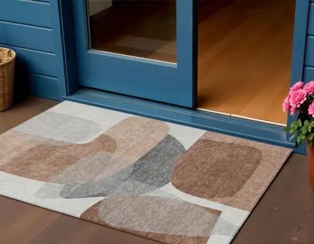 3' X 5' Rust And Gray Abstract Washable Indoor Outdoor Area Rug