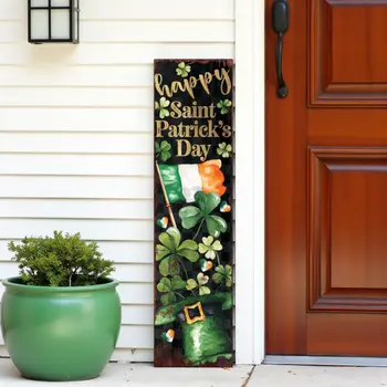 36" Black Gold And Green Solid Wood Happy St Patrick's Day Shamrock Porch Sign