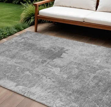 10' X 14' Gray And Silver Abstract Washable Indoor Outdoor Area Rug