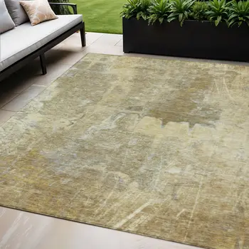 5' X 8' Khaki And Beige Abstract Washable Indoor Outdoor Area Rug