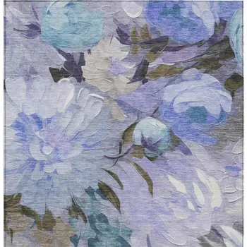 10' X 14' Purple And Blue Floral Washable Indoor Outdoor Area Rug