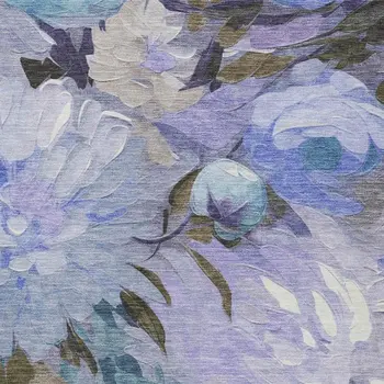 10' X 14' Purple And Blue Floral Washable Indoor Outdoor Area Rug