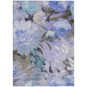 10' X 14' Purple And Blue Floral Washable Indoor Outdoor Area Rug