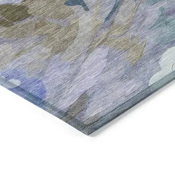 10' X 14' Purple And Blue Floral Washable Indoor Outdoor Area Rug