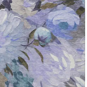 10' X 14' Purple And Blue Floral Washable Indoor Outdoor Area Rug