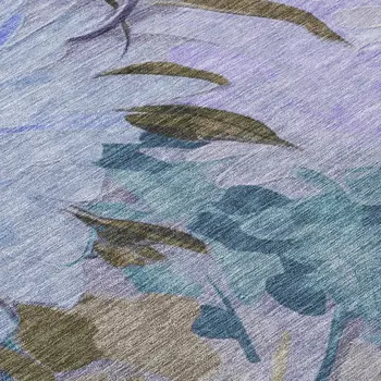 10' X 14' Purple And Blue Floral Washable Indoor Outdoor Area Rug