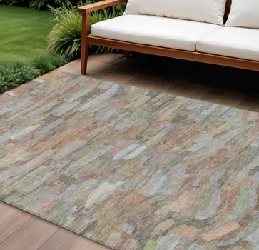 9' X 12' Taupe Copper And Ivory Striped Washable Indoor Outdoor Area Rug