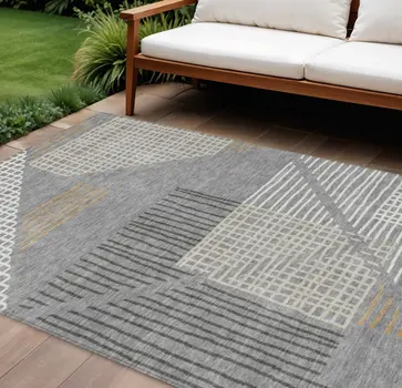 8' X 10' Gray And Ivory Striped Washable Indoor Outdoor Area Rug