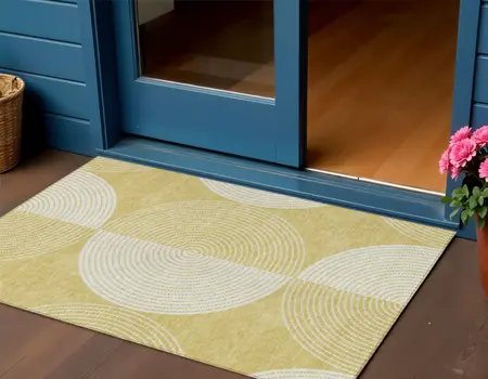 3' X 5' Gold And Ivory Geometric Washable Indoor Outdoor Area Rug