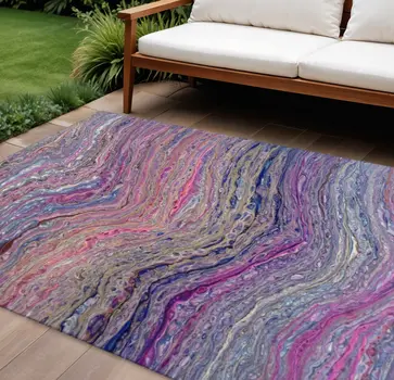 9' X 12' Raspberry And Purple Abstract Washable Indoor Outdoor Area Rug
