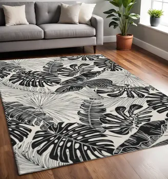 5' X 8' Midnight And Ivory Geometric Washable Area Rug With UV Protection