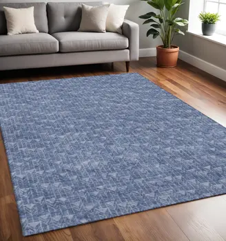 5' X 8' Navy Blue And Ivory Geometric Washable Area Rug With UV Protection