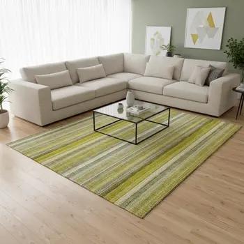 10' X 14' Gold And Ivory Striped Washable Area Rug With UV Protection