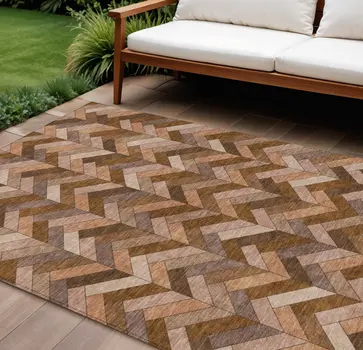 8' X 10' Copper And Rust Geometric Washable Indoor Outdoor Area Rug