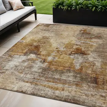 5' X 8' Walnut And Beige Abstract Washable Indoor Outdoor Area Rug