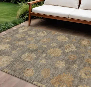 10' X 14' Taupe Beige And Brown Floral Washable Indoor Outdoor Area Rug
