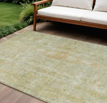 8' X 10' Key Lime And Copper Abstract Washable Indoor Outdoor Area Rug