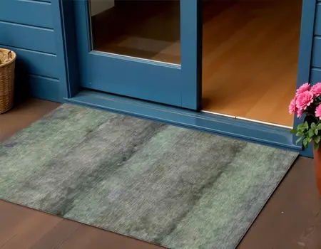 3' X 5' Artichoke Green And Gray Abstract Washable Indoor Outdoor Area Rug