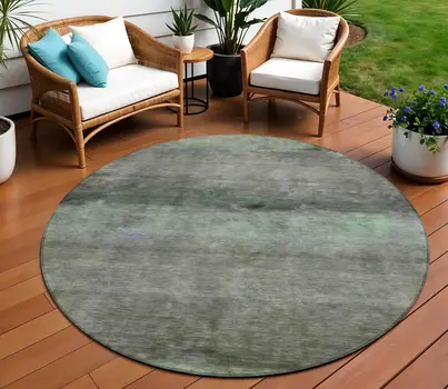8' Artichoke Green And Gray Round Abstract Washable Indoor Outdoor Area Rug